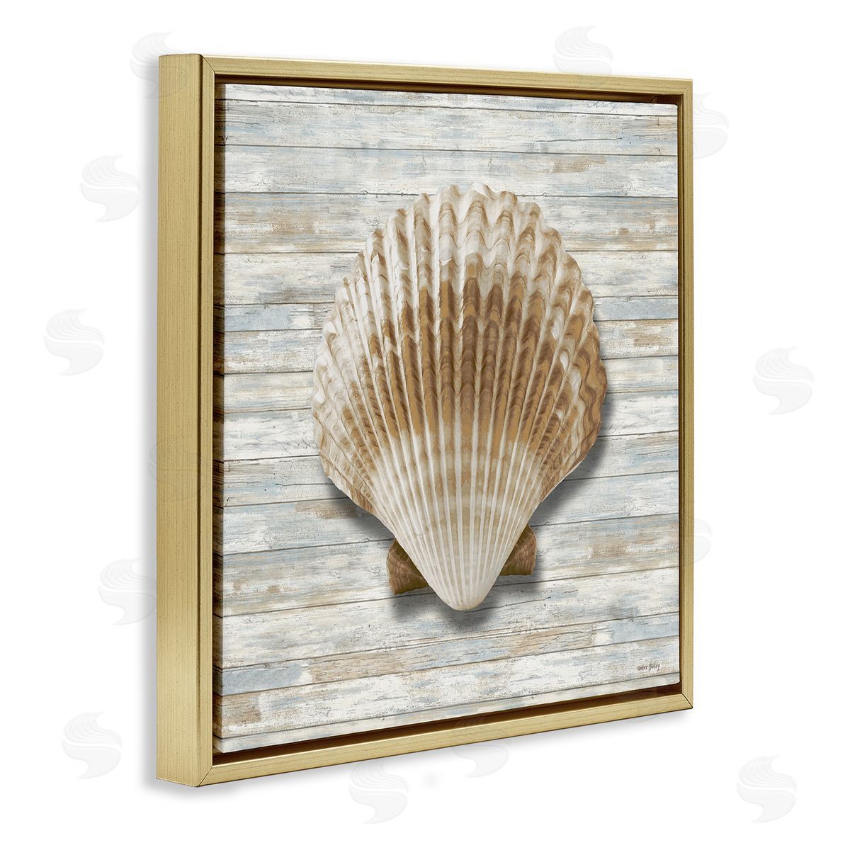Amber Sterling Clam Shell on Shiplap Canvas Wall Art Print