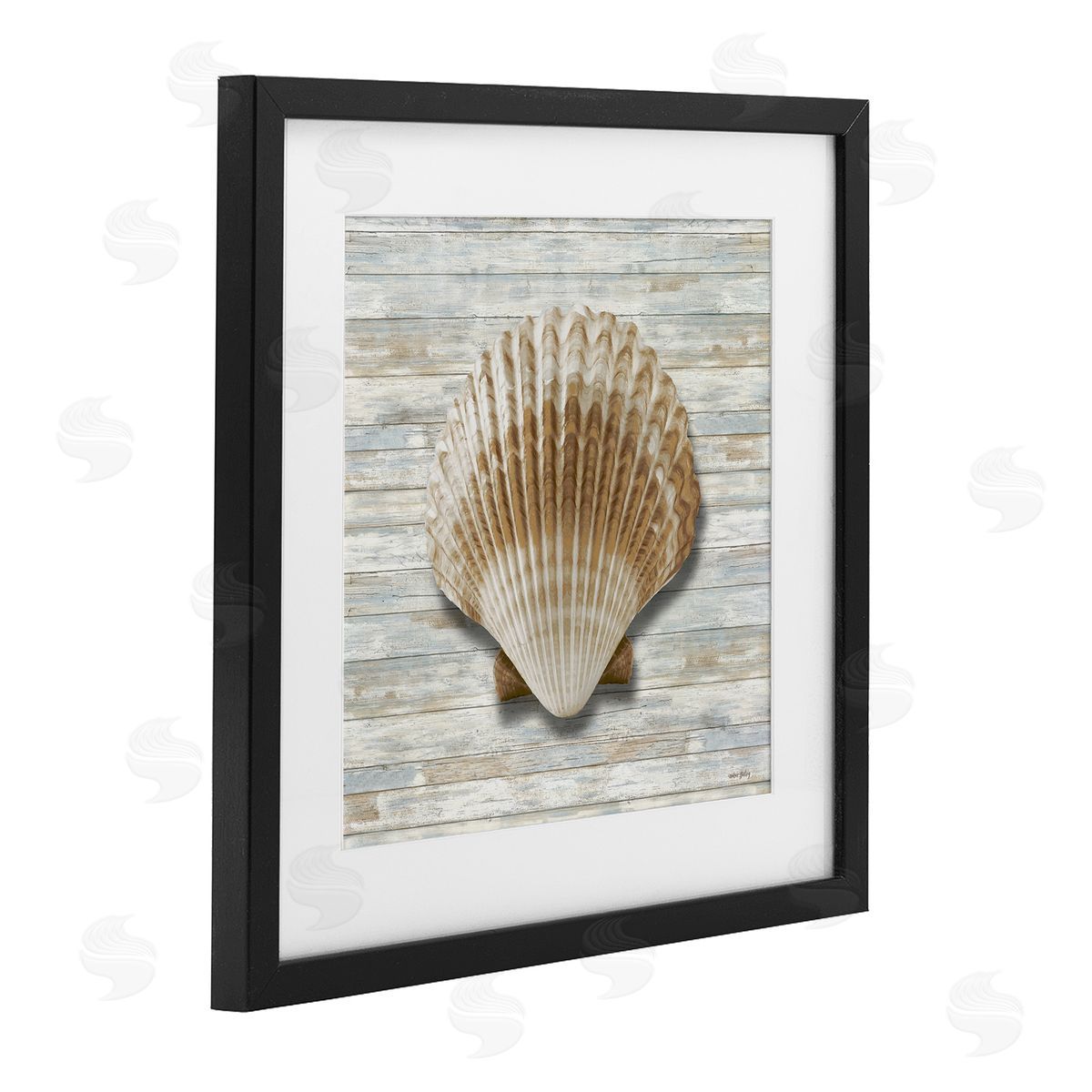 Amber Sterling Clam Shell on Shiplap Canvas Wall Art Print