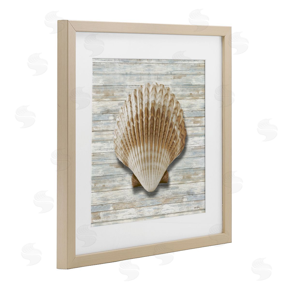 Amber Sterling Clam Shell on Shiplap Canvas Wall Art Print