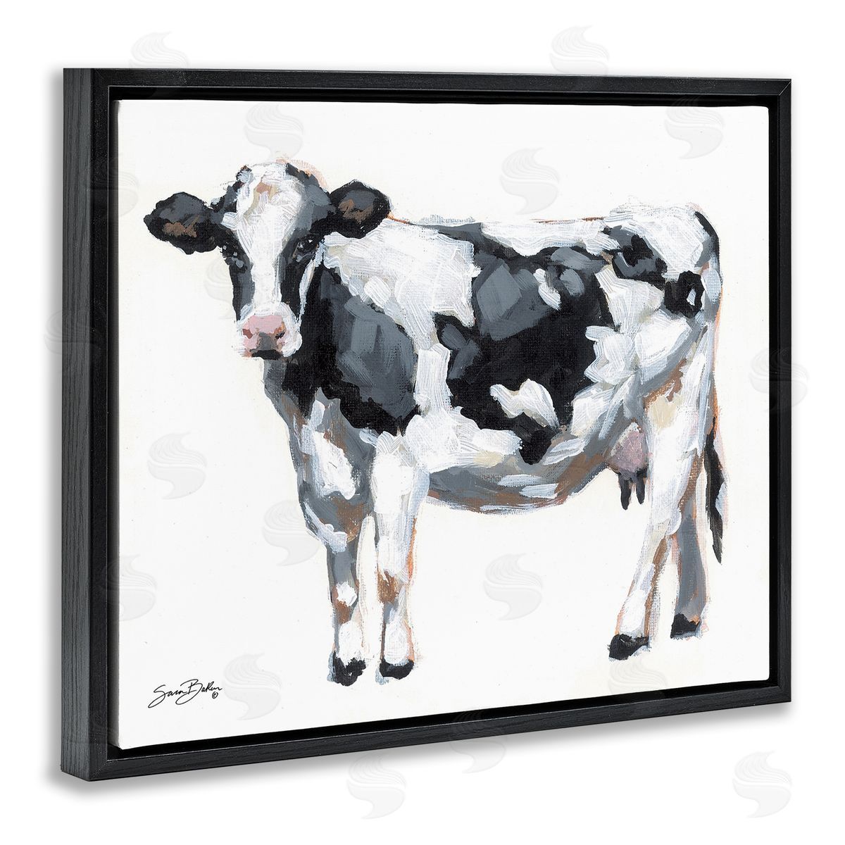 Sara Baker Dairy Cow on White Canvas Wall Art Print