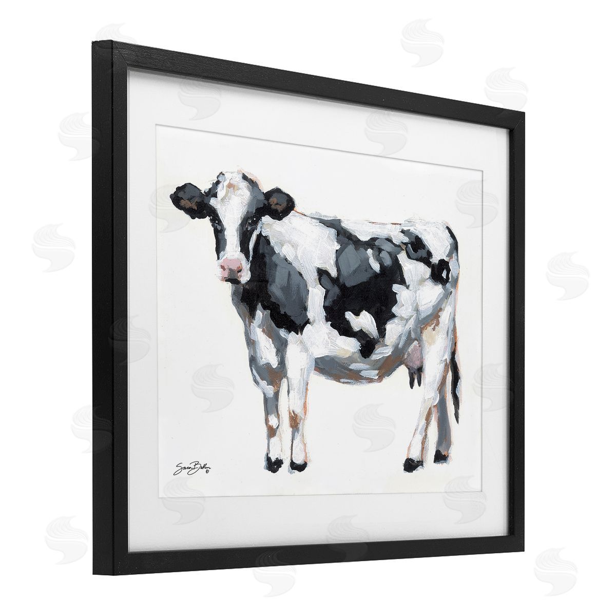 Sara Baker Dairy Cow on White Canvas Wall Art Print