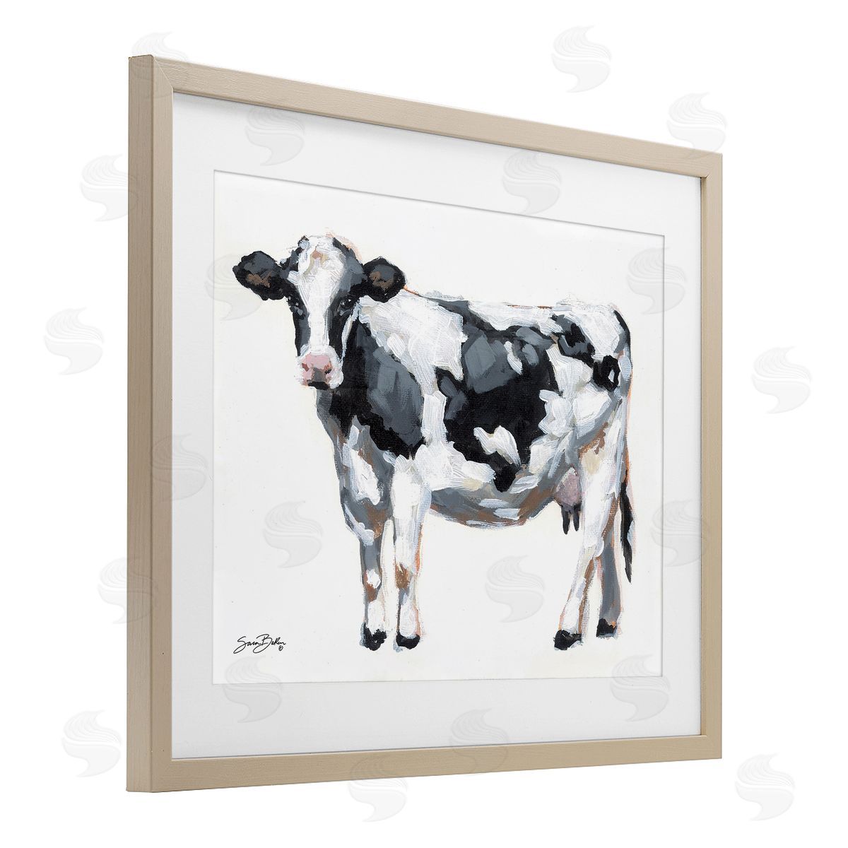 Sara Baker Dairy Cow on White Canvas Wall Art Print