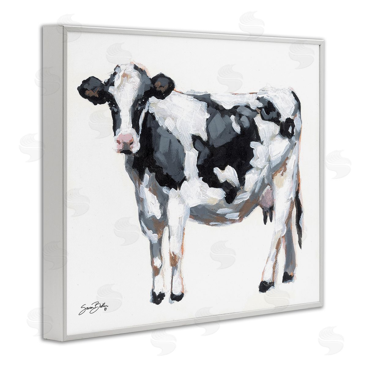 Sara Baker Dairy Cow on White Canvas Wall Art Print