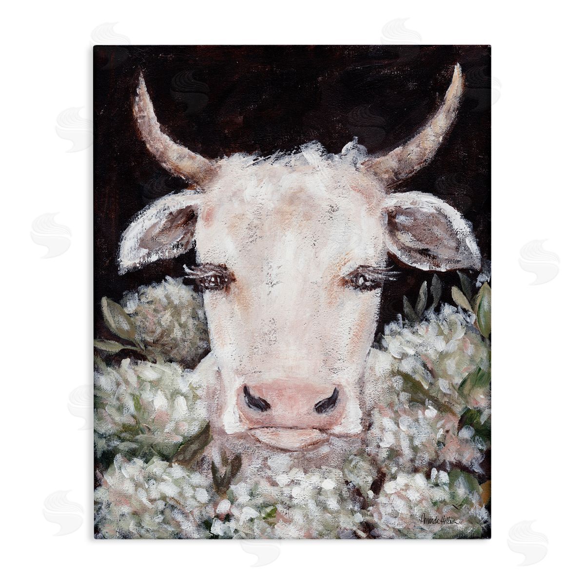 Amanda Hilburn Gentle Cow with Florals Canvas Wall Art Print
