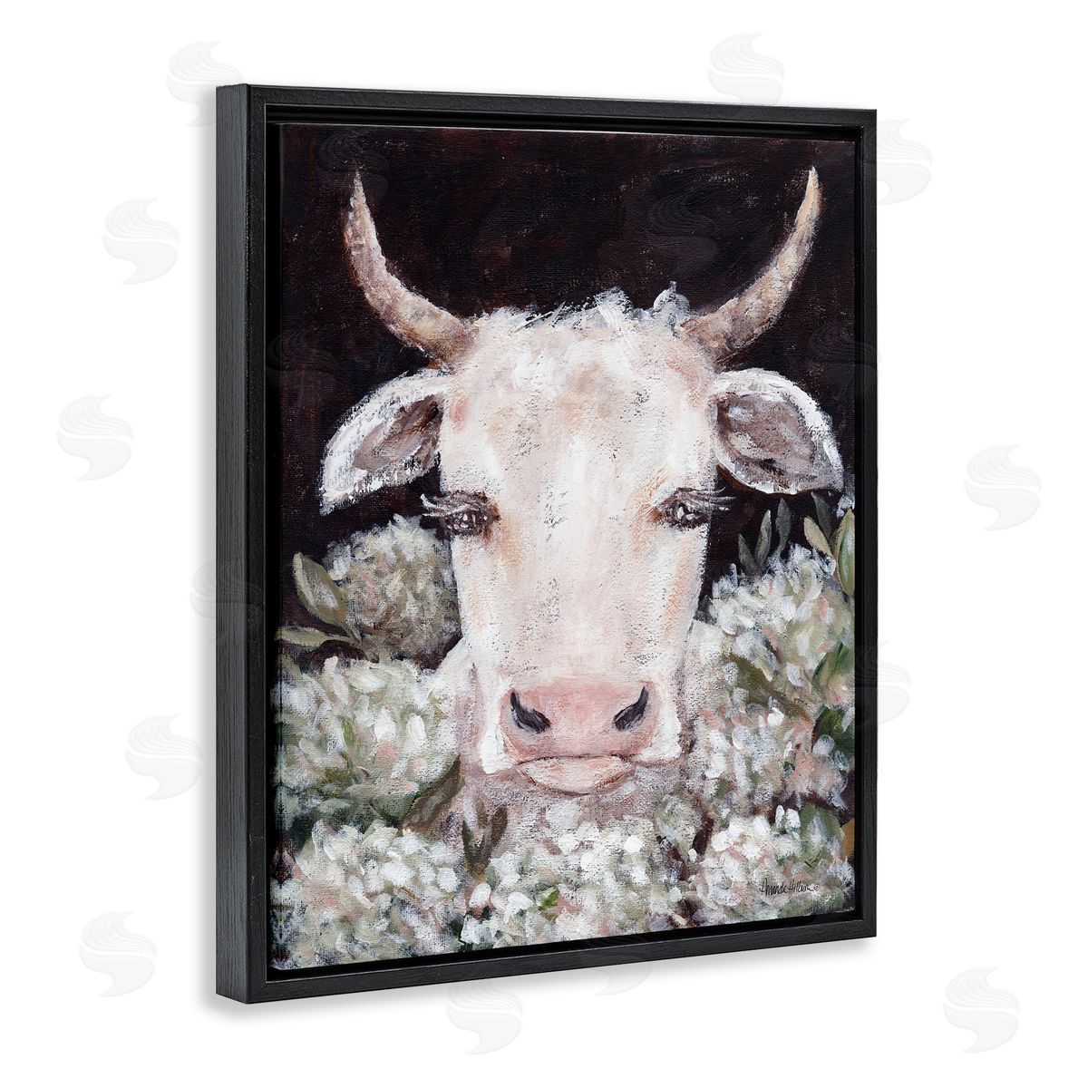 Amanda Hilburn Gentle Cow with Florals Canvas Wall Art Print