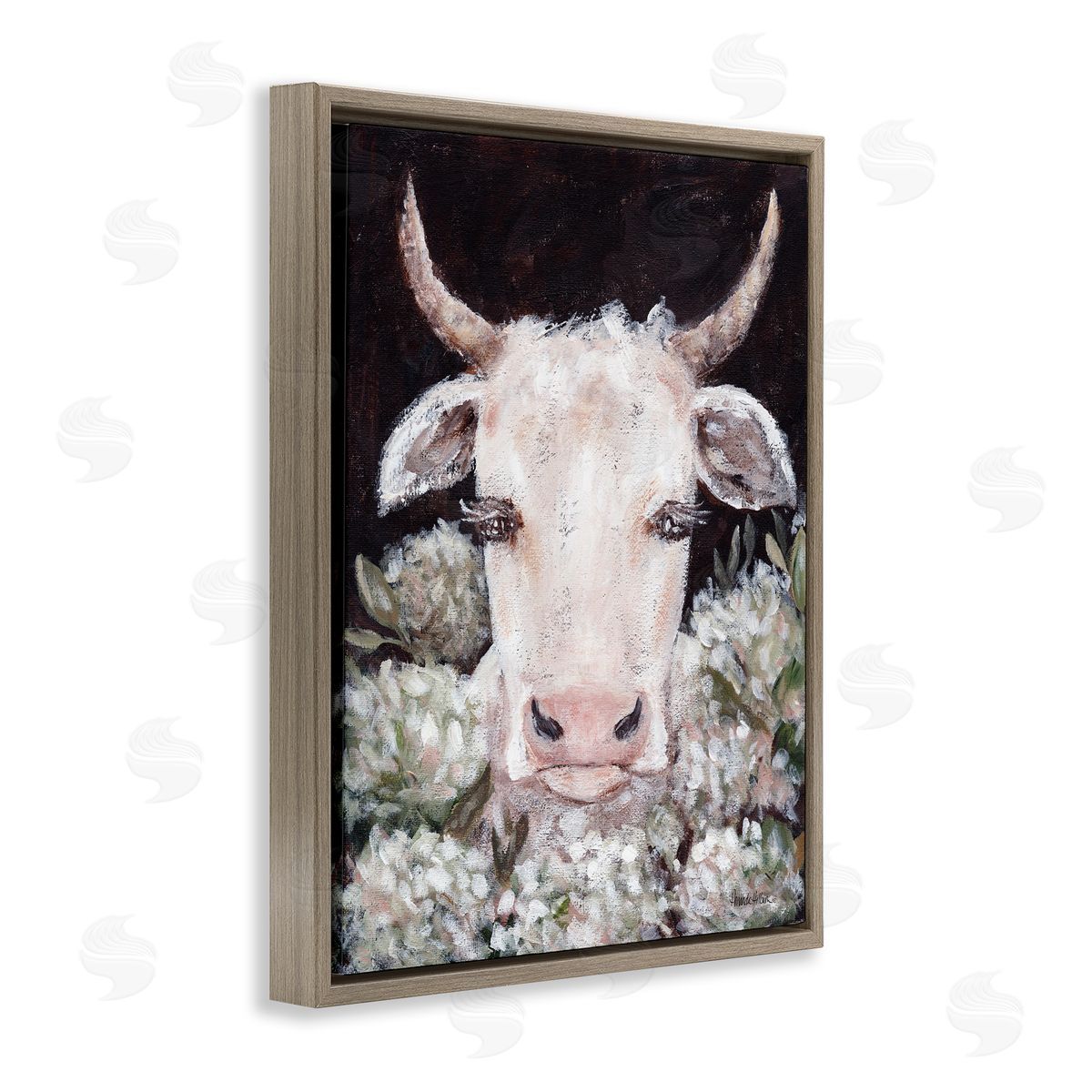 Amanda Hilburn Gentle Cow with Florals Canvas Wall Art Print