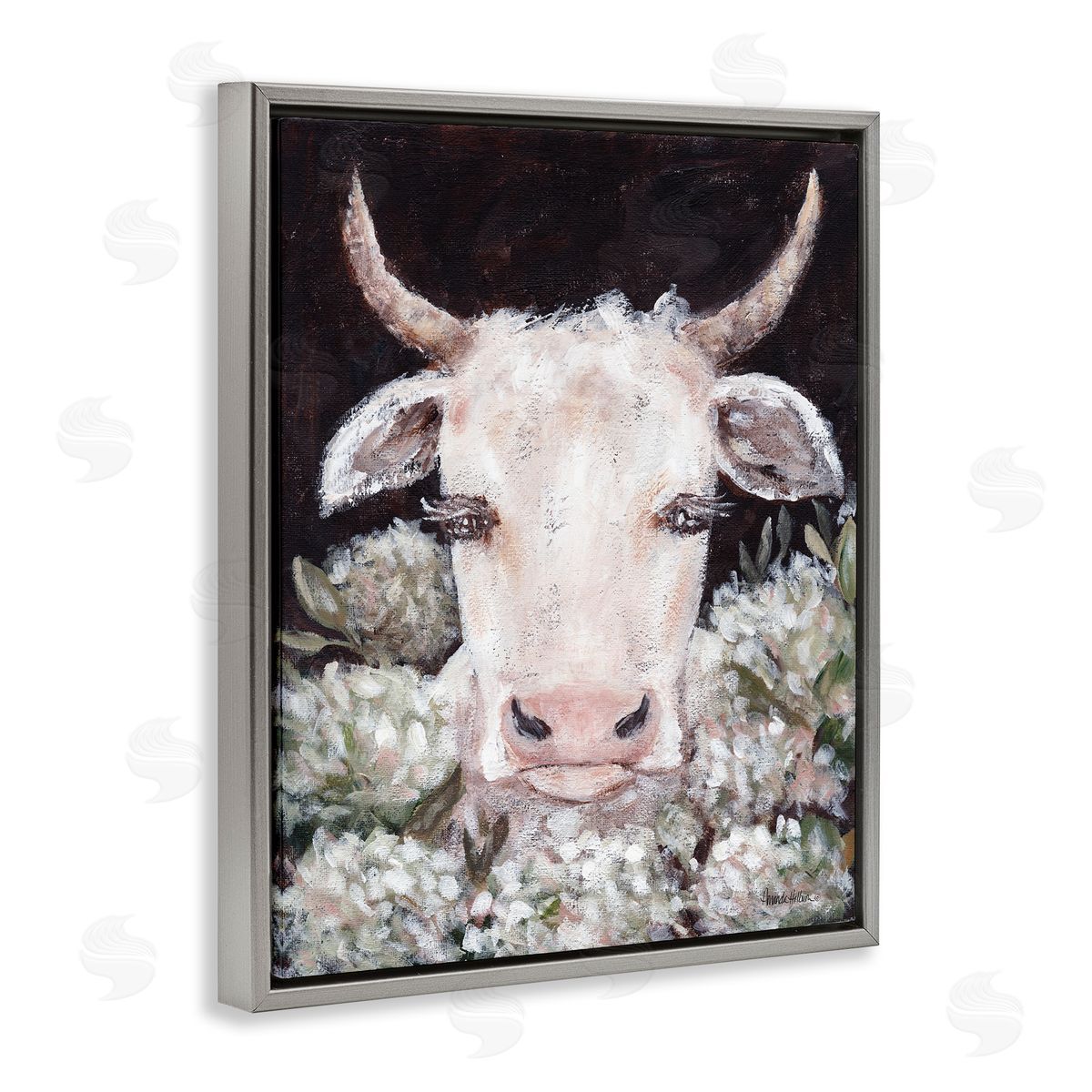 Amanda Hilburn Gentle Cow with Florals Canvas Wall Art Print