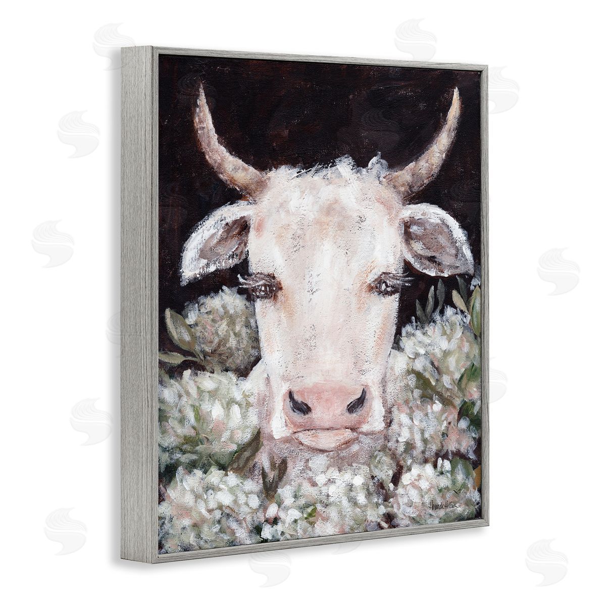 Amanda Hilburn Gentle Cow with Florals Canvas Wall Art Print