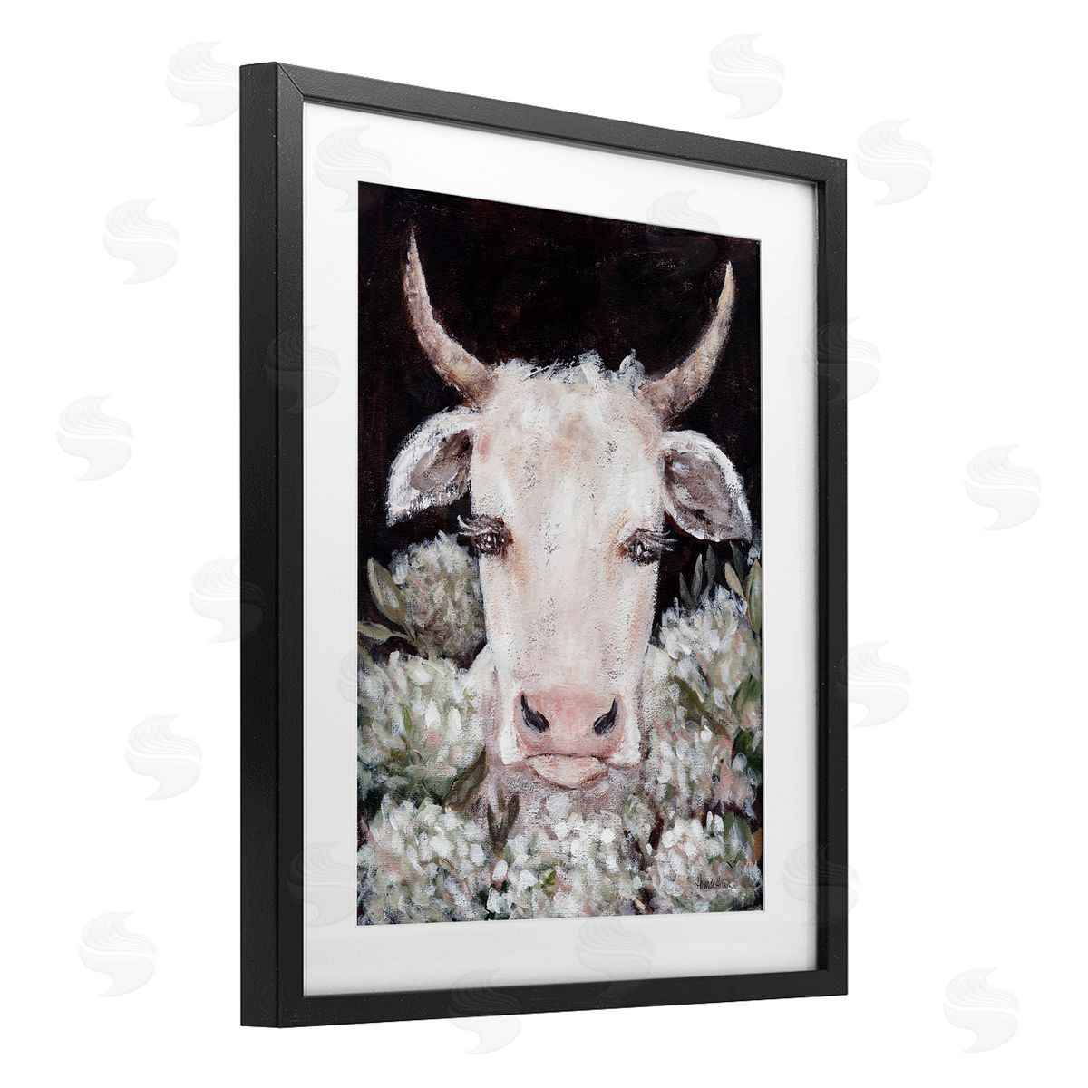 Amanda Hilburn Gentle Cow with Florals Canvas Wall Art Print