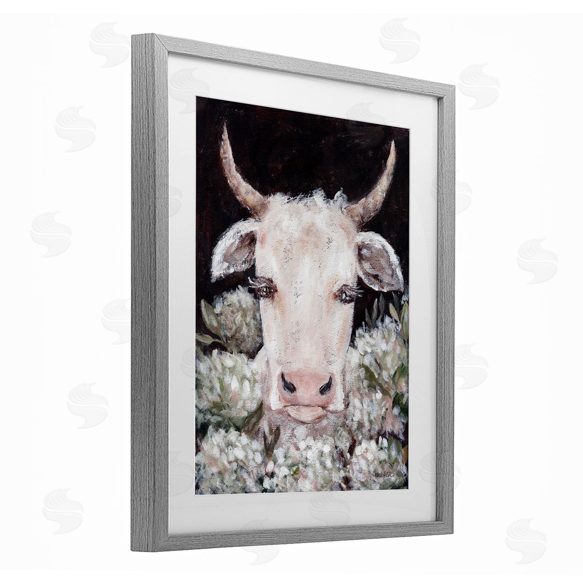 Amanda Hilburn Gentle Cow with Florals Canvas Wall Art Print