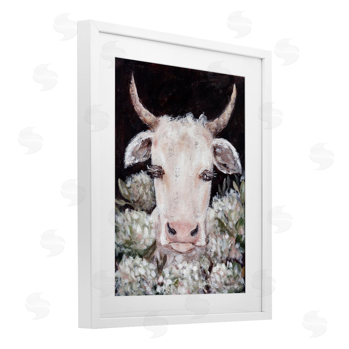 Amanda Hilburn Gentle Cow with Florals Canvas Wall Art Print