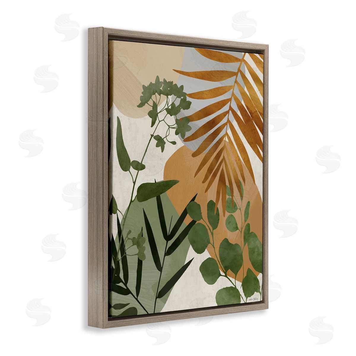 Amber Sterling Earthy Tropical Leaves Canvas Wall Art Print