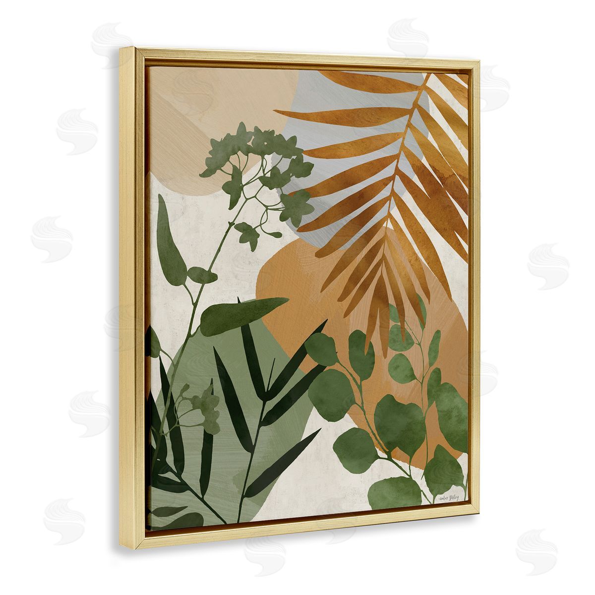 Amber Sterling Earthy Tropical Leaves Canvas Wall Art Print