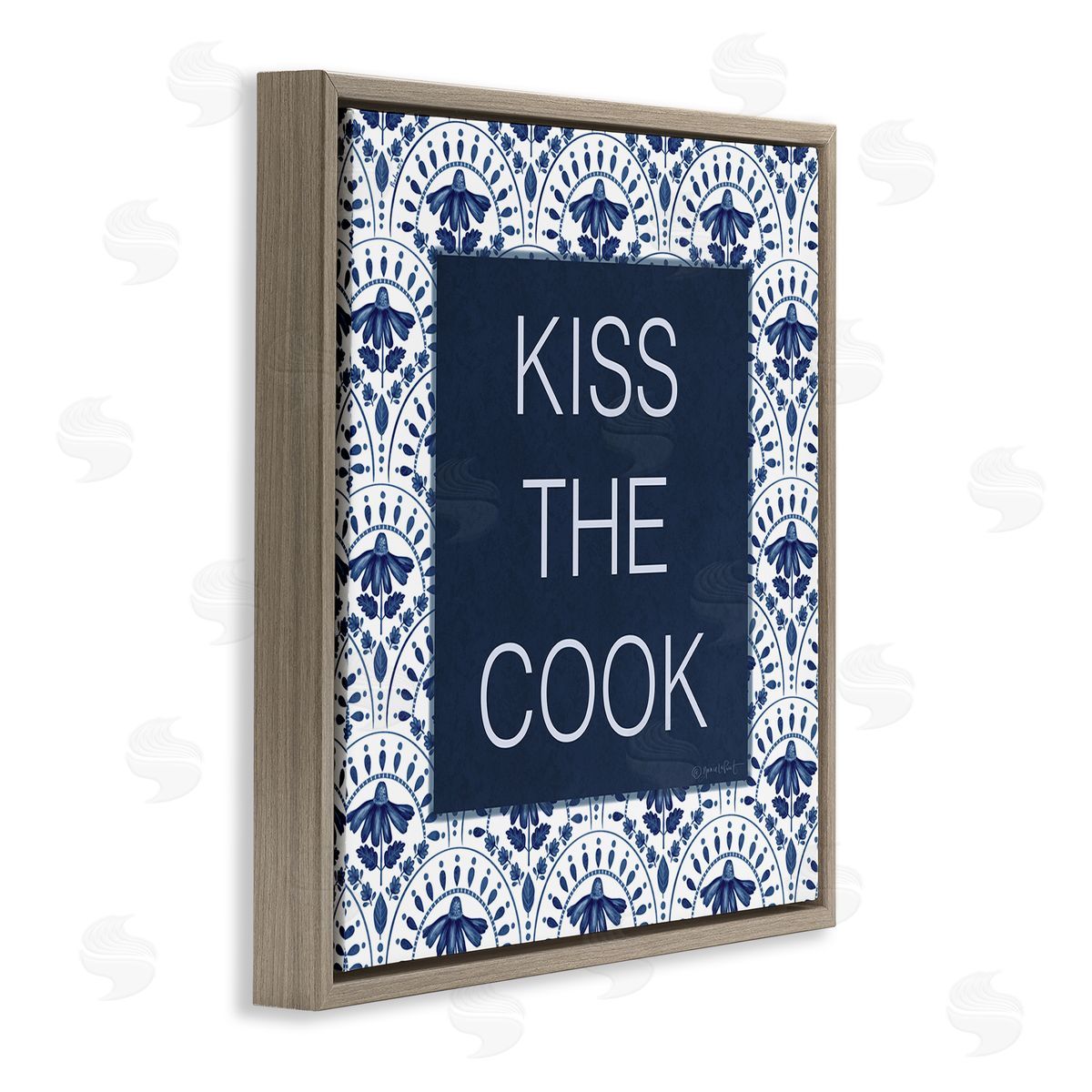 Annie LaPoint Kiss The Cook Blue Florals Canvas Wall Art Print