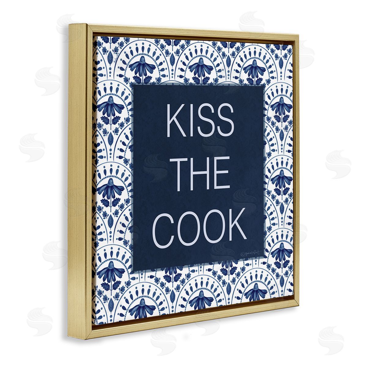 Annie LaPoint Kiss The Cook Blue Florals Canvas Wall Art Print
