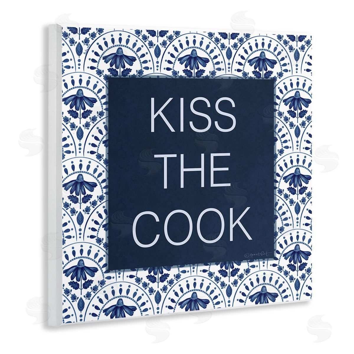 Annie LaPoint Kiss The Cook Blue Florals Canvas Wall Art Print