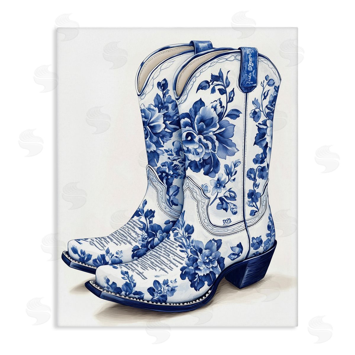 Heidi Kuntz Blue Chinoiserie Cowboy Boots Canvas Wall Art Print