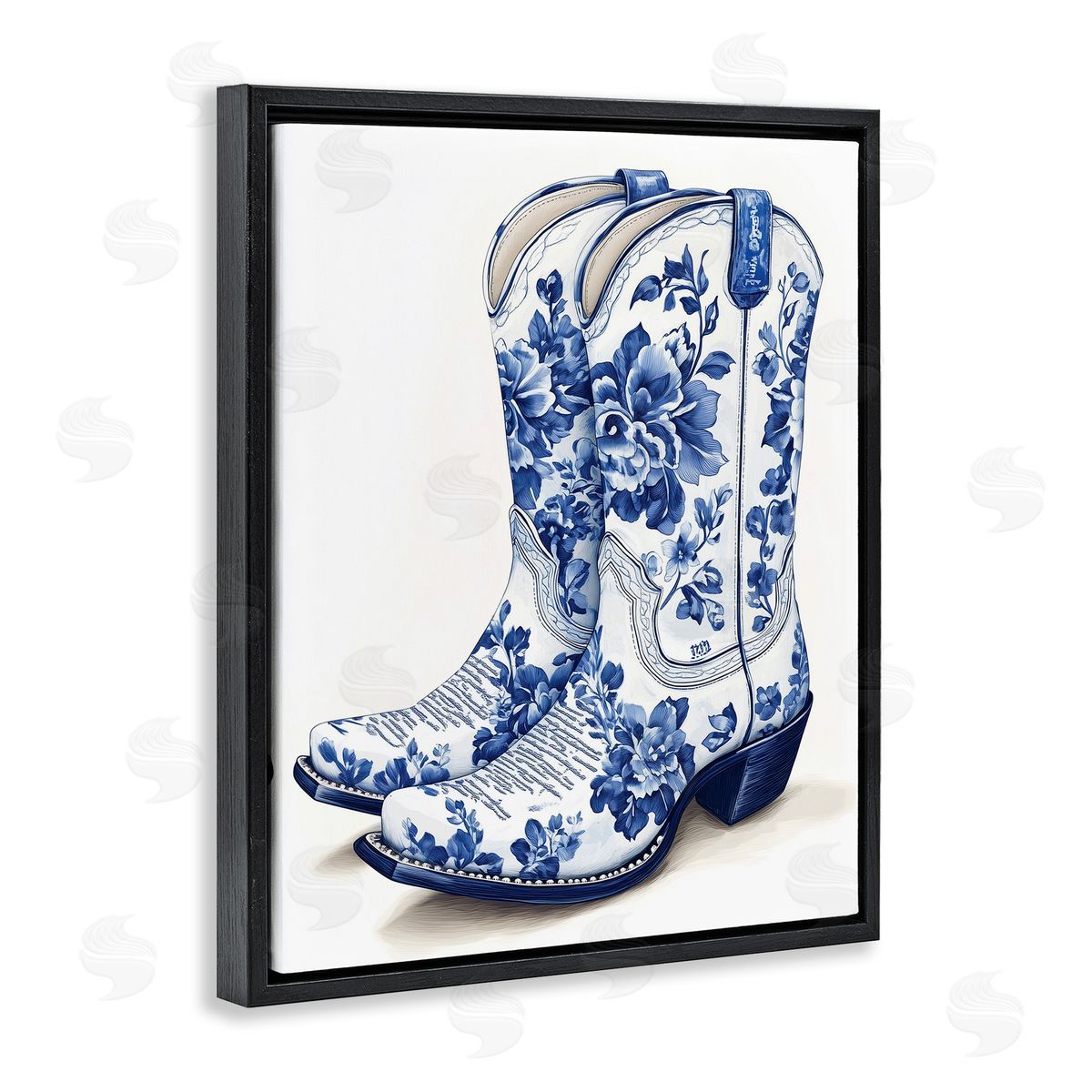 Heidi Kuntz Blue Chinoiserie Cowboy Boots Canvas Wall Art Print