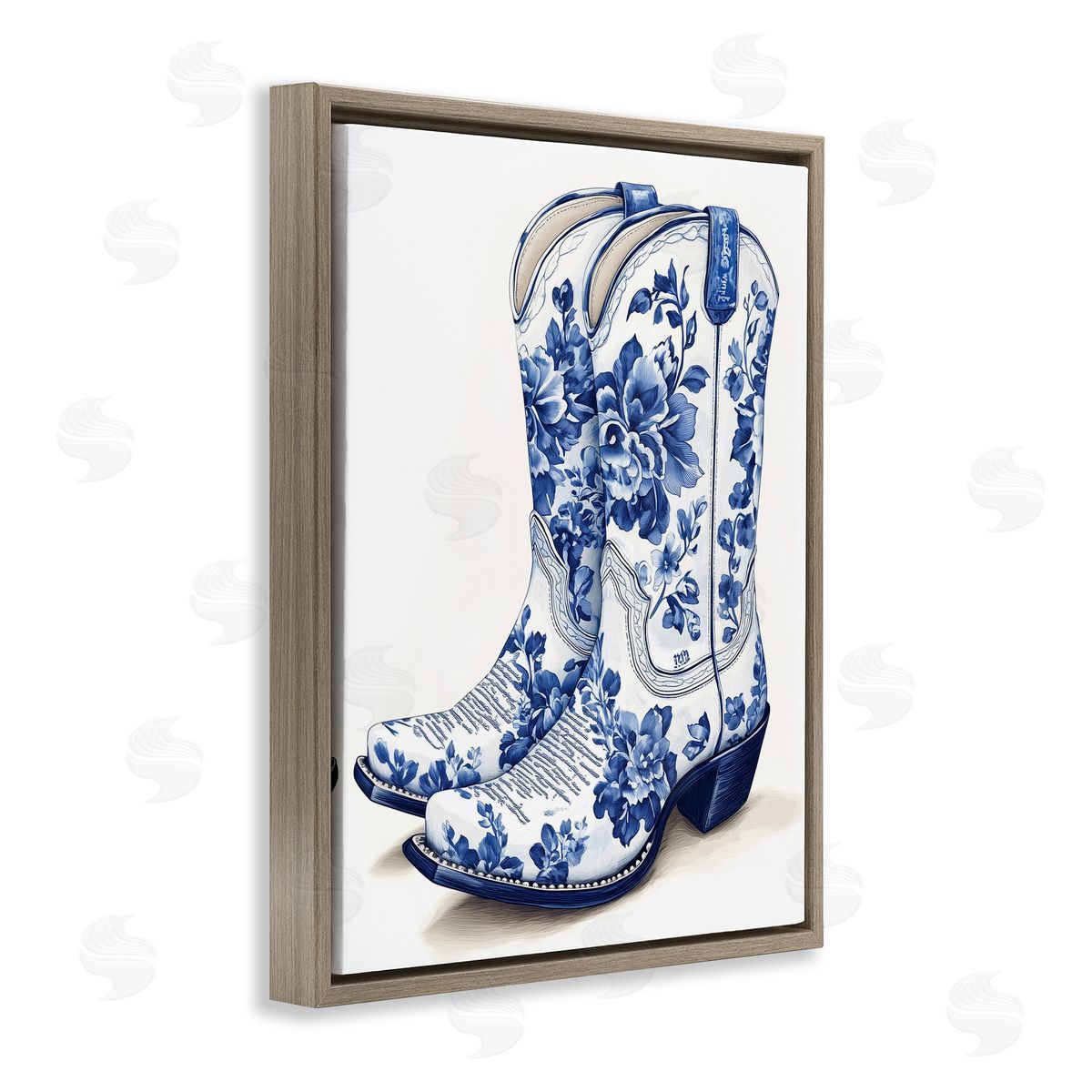 Heidi Kuntz Blue Chinoiserie Cowboy Boots Canvas Wall Art Print