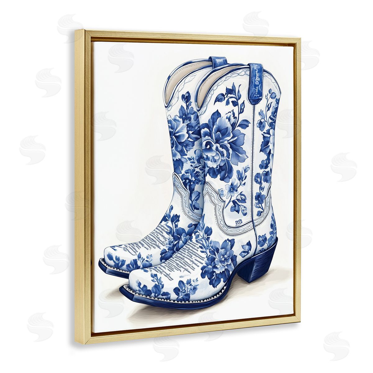 Heidi Kuntz Blue Chinoiserie Cowboy Boots Canvas Wall Art Print