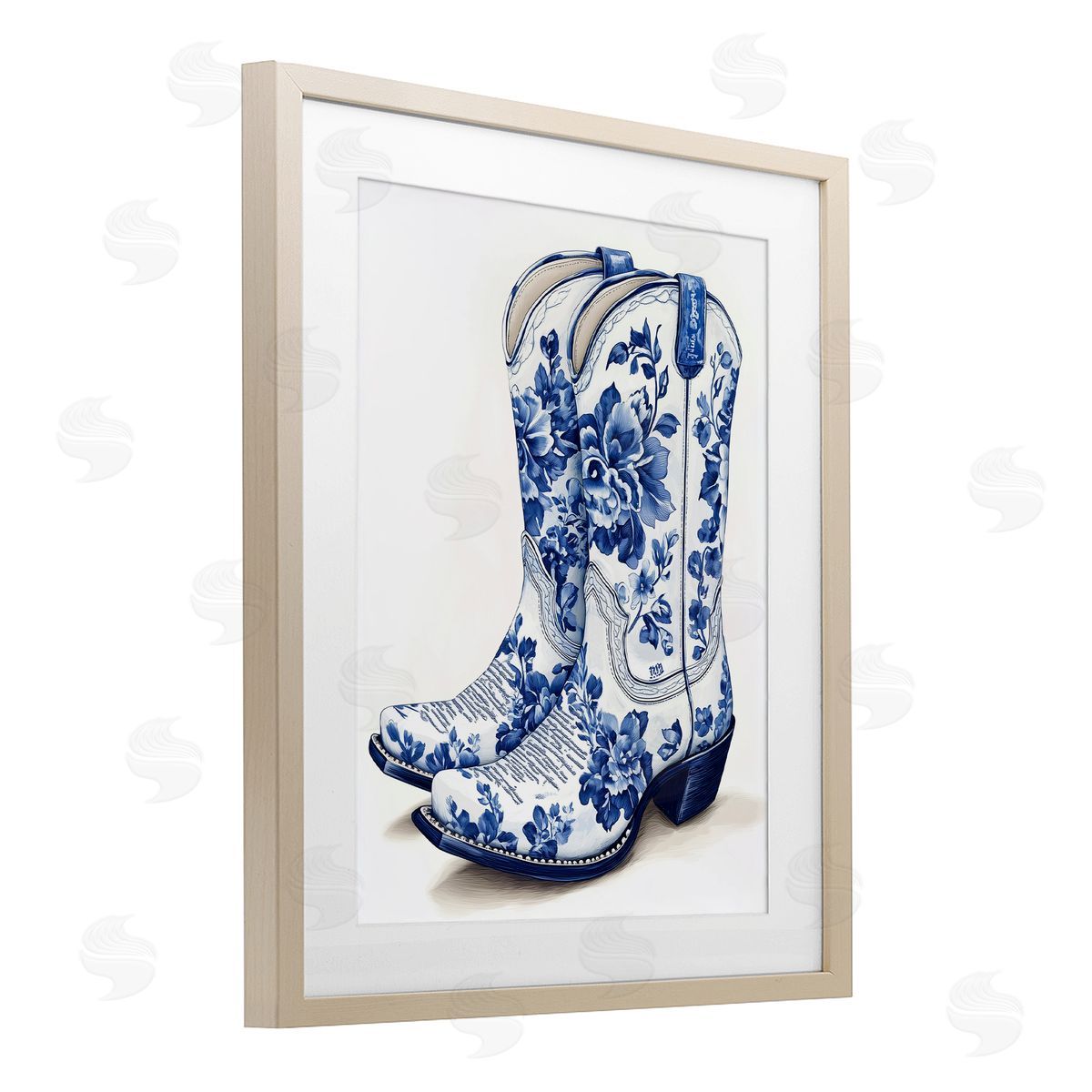 Heidi Kuntz Blue Chinoiserie Cowboy Boots Canvas Wall Art Print