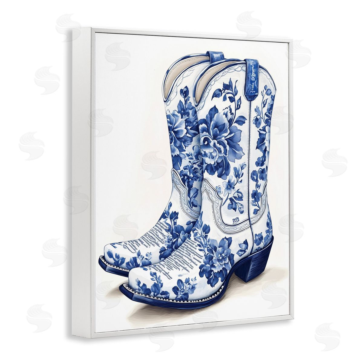 Heidi Kuntz Blue Chinoiserie Cowboy Boots Canvas Wall Art Print