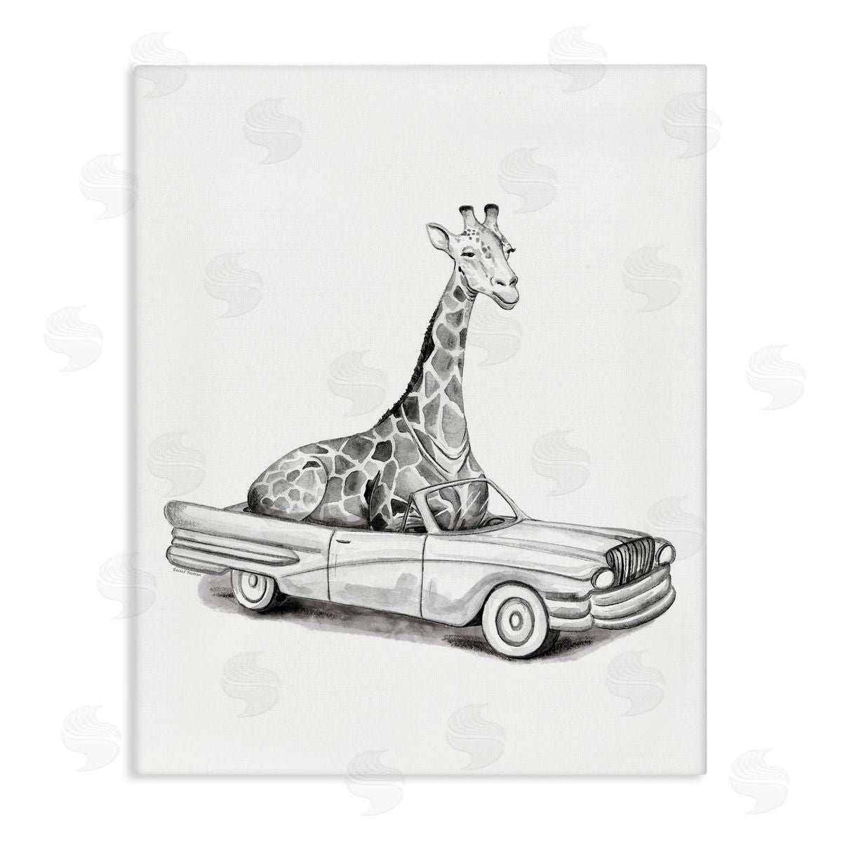 Rachel Nieman Giraffe in Vintage Vehicle Canvas Wall Art Print