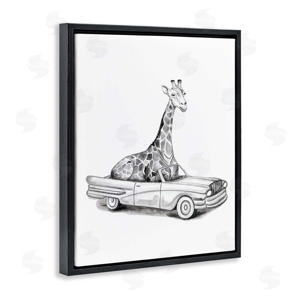 Rachel Nieman Giraffe in Vintage Vehicle Canvas Wall Art Print