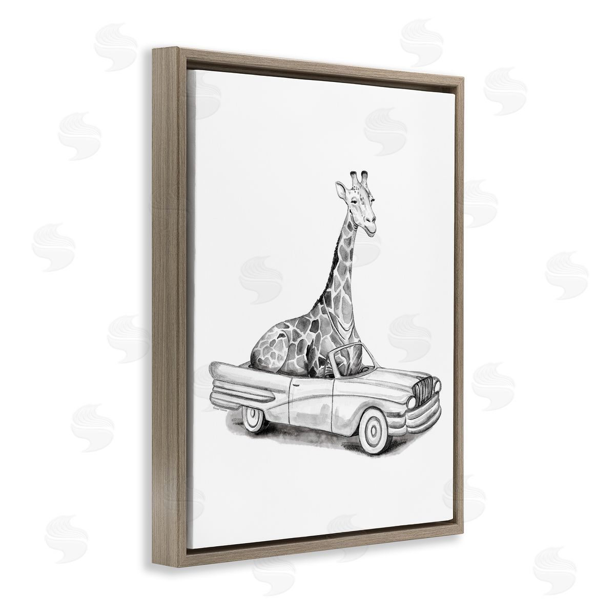 Rachel Nieman Giraffe in Vintage Vehicle Canvas Wall Art Print