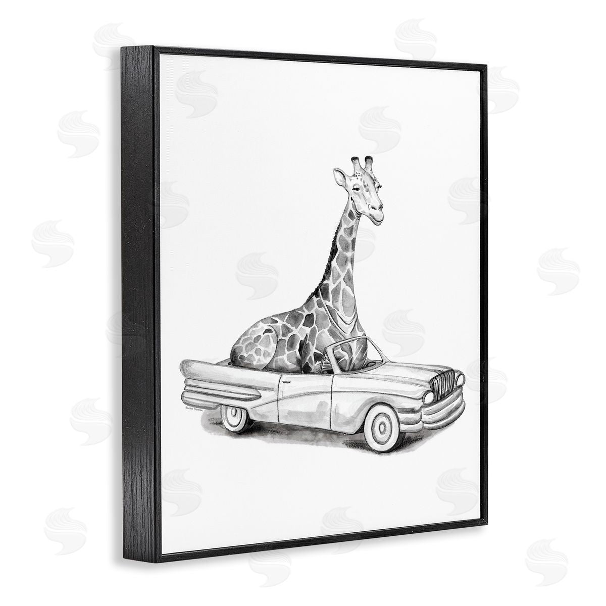Rachel Nieman Giraffe in Vintage Vehicle Canvas Wall Art Print