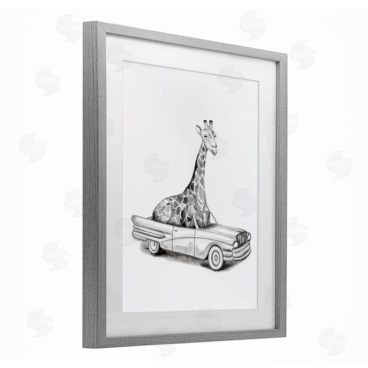 Rachel Nieman Giraffe in Vintage Vehicle Canvas Wall Art Print