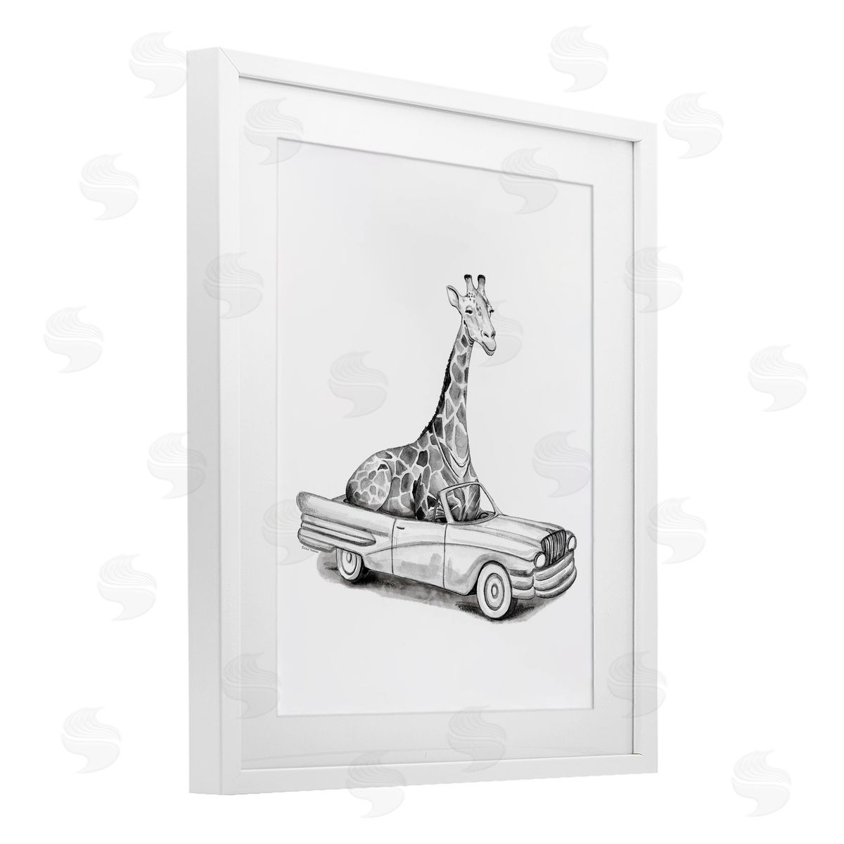 Rachel Nieman Giraffe in Vintage Vehicle Canvas Wall Art Print