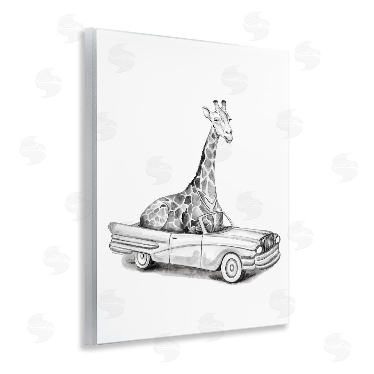 Rachel Nieman Giraffe in Vintage Vehicle Canvas Wall Art Print