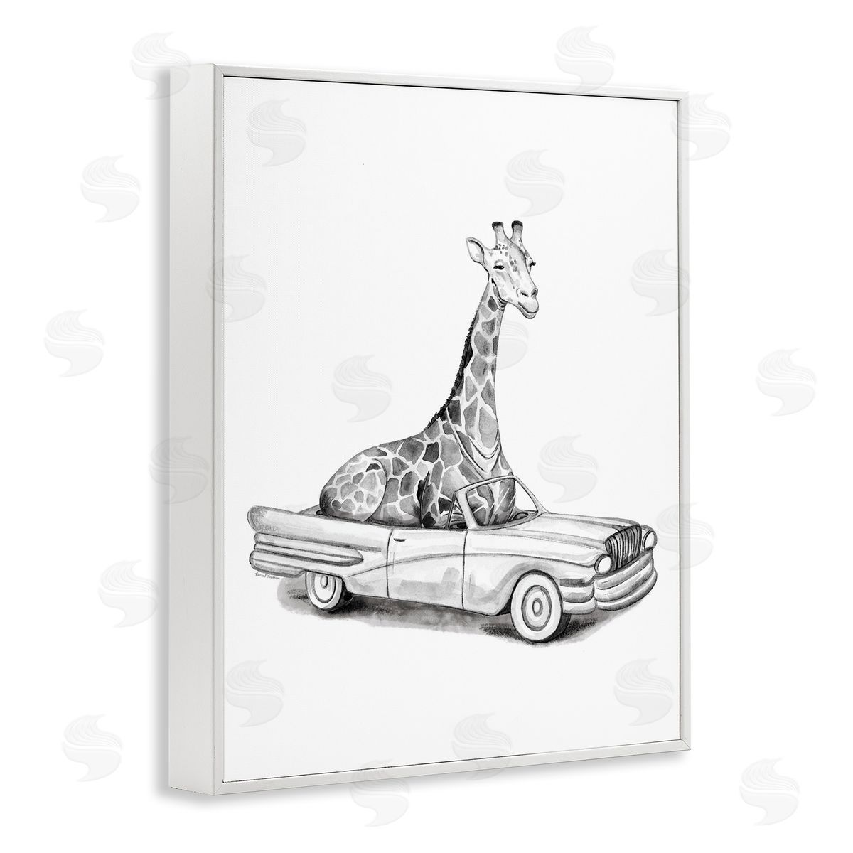 Rachel Nieman Giraffe in Vintage Vehicle Canvas Wall Art Print