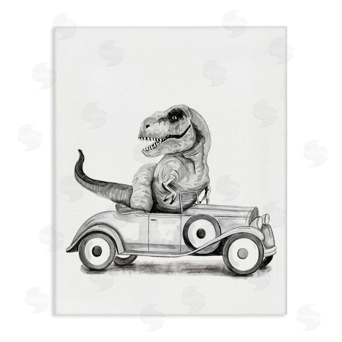 Rachel Nieman Dinosaur in Vintage Vehicle Canvas Wall Art Print