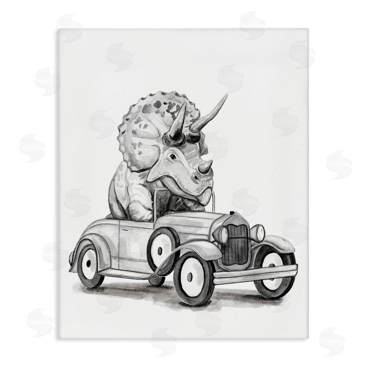 Rachel Nieman Triceratops in Vintage Vehicle Canvas Wall Art Print