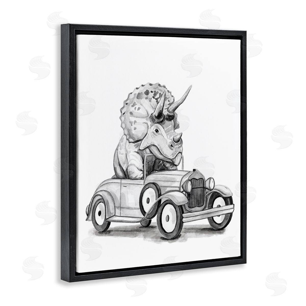 Rachel Nieman Triceratops in Vintage Vehicle Canvas Wall Art Print