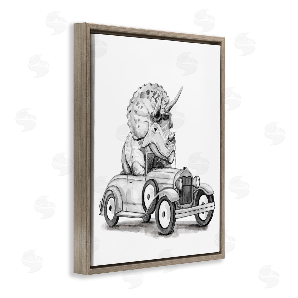 Rachel Nieman Triceratops in Vintage Vehicle Canvas Wall Art Print