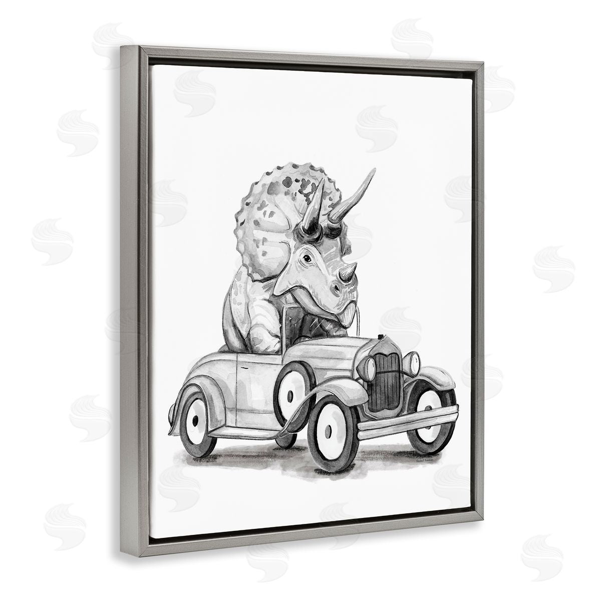 Rachel Nieman Triceratops in Vintage Vehicle Canvas Wall Art Print