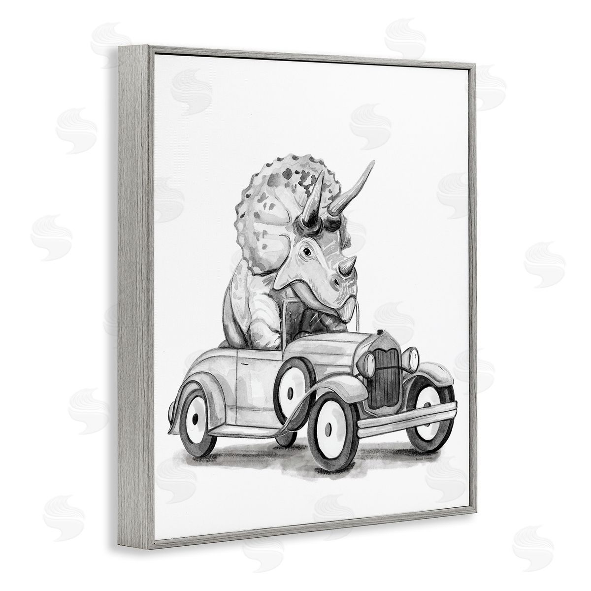 Rachel Nieman Triceratops in Vintage Vehicle Canvas Wall Art Print