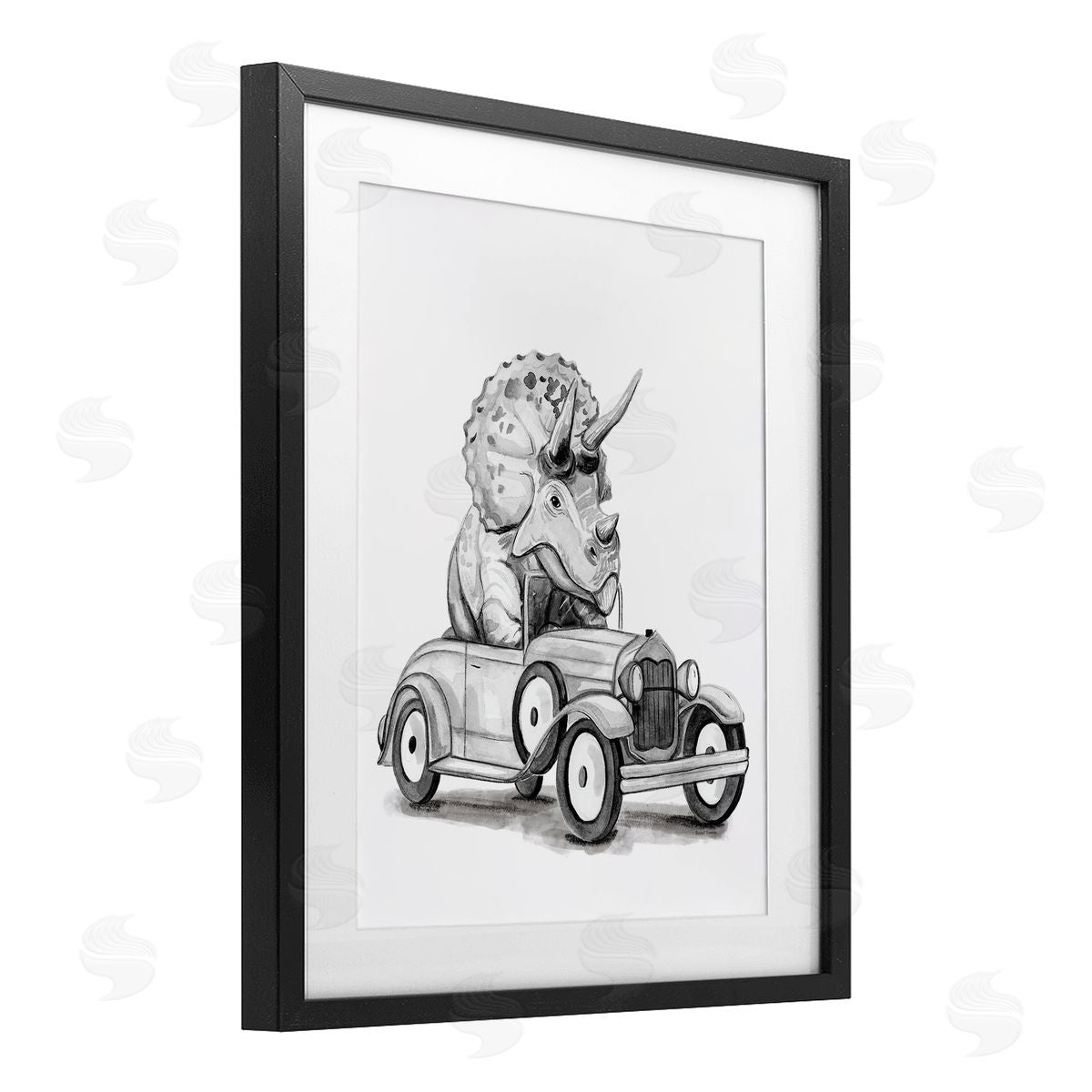 Rachel Nieman Triceratops in Vintage Vehicle Canvas Wall Art Print
