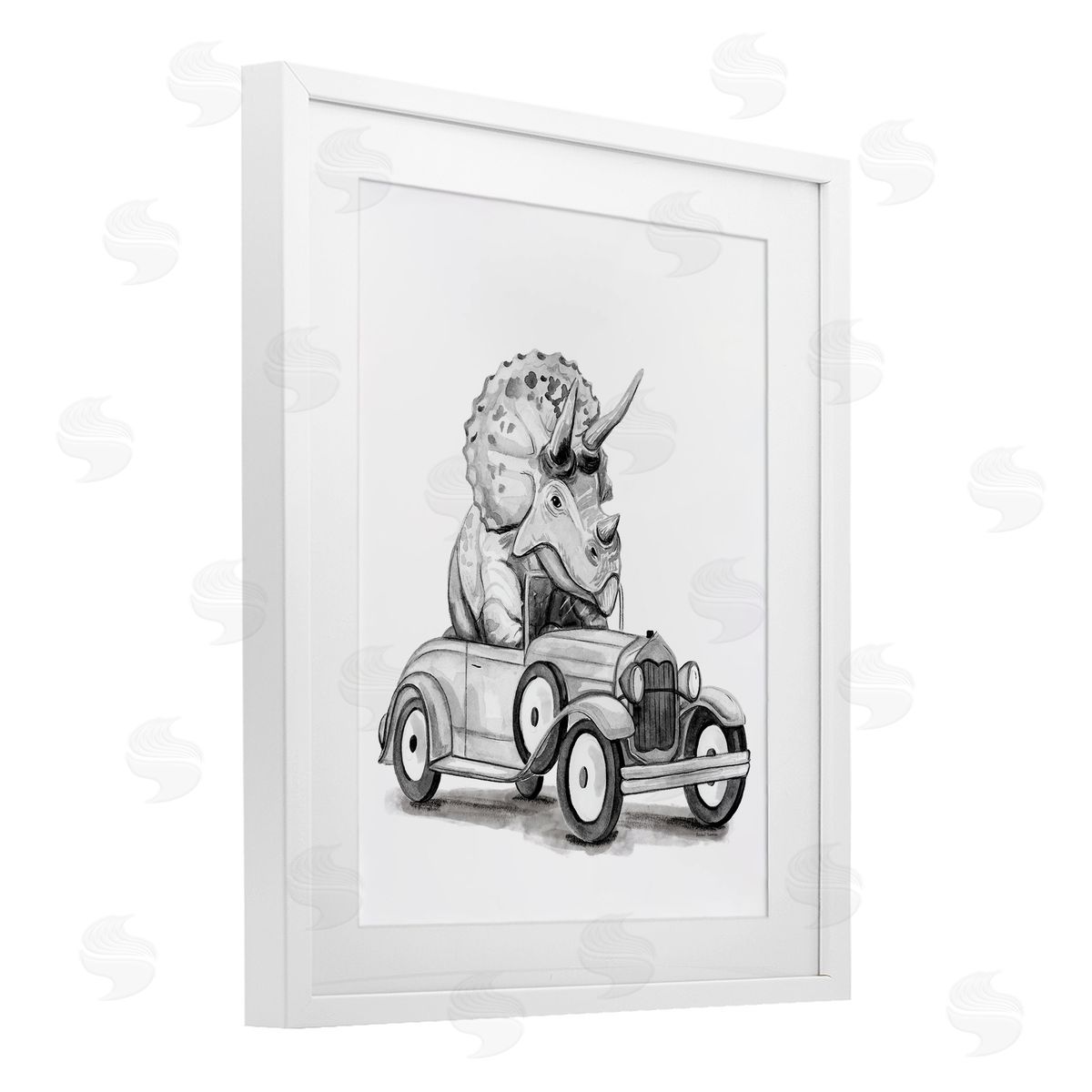 Rachel Nieman Triceratops in Vintage Vehicle Canvas Wall Art Print