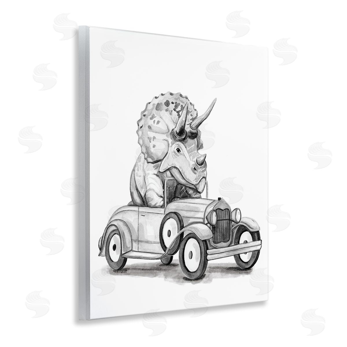 Rachel Nieman Triceratops in Vintage Vehicle Canvas Wall Art Print