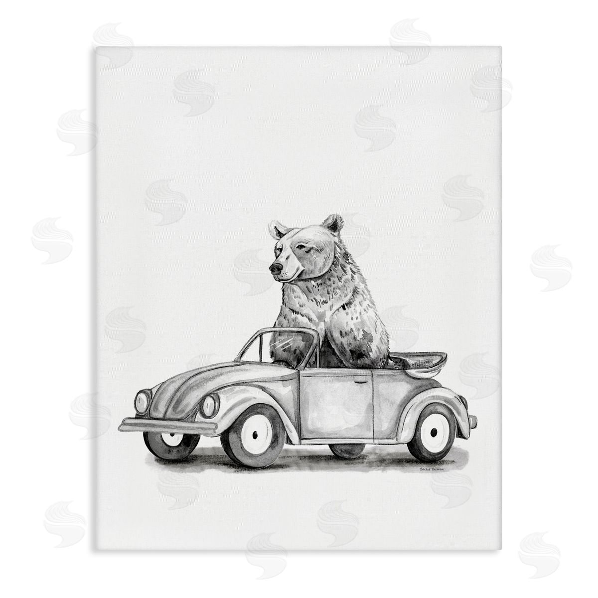 Rachel Nieman Bear in Vintage Vehicle Canvas Wall Art Print