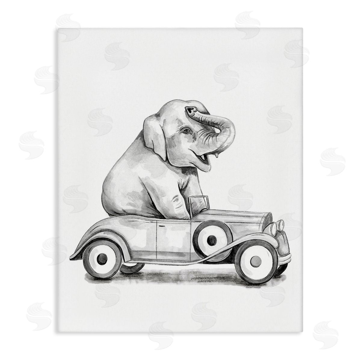 Rachel Nieman Elephant in Vintage Vehicle Canvas Wall Art Print