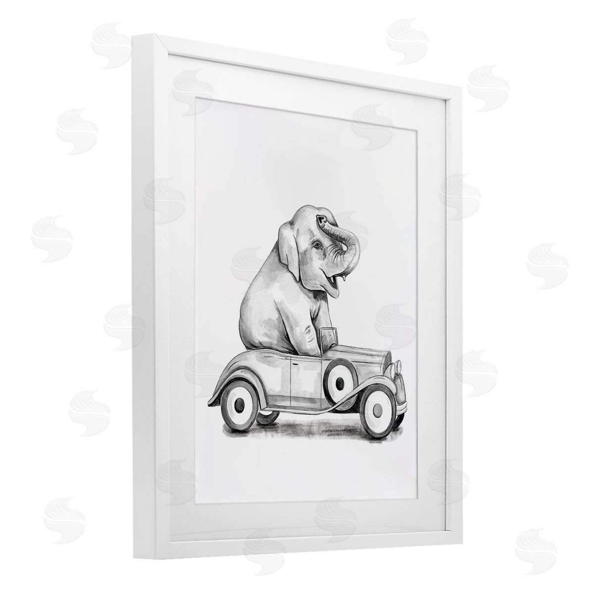 Rachel Nieman Elephant in Vintage Vehicle Canvas Wall Art Print