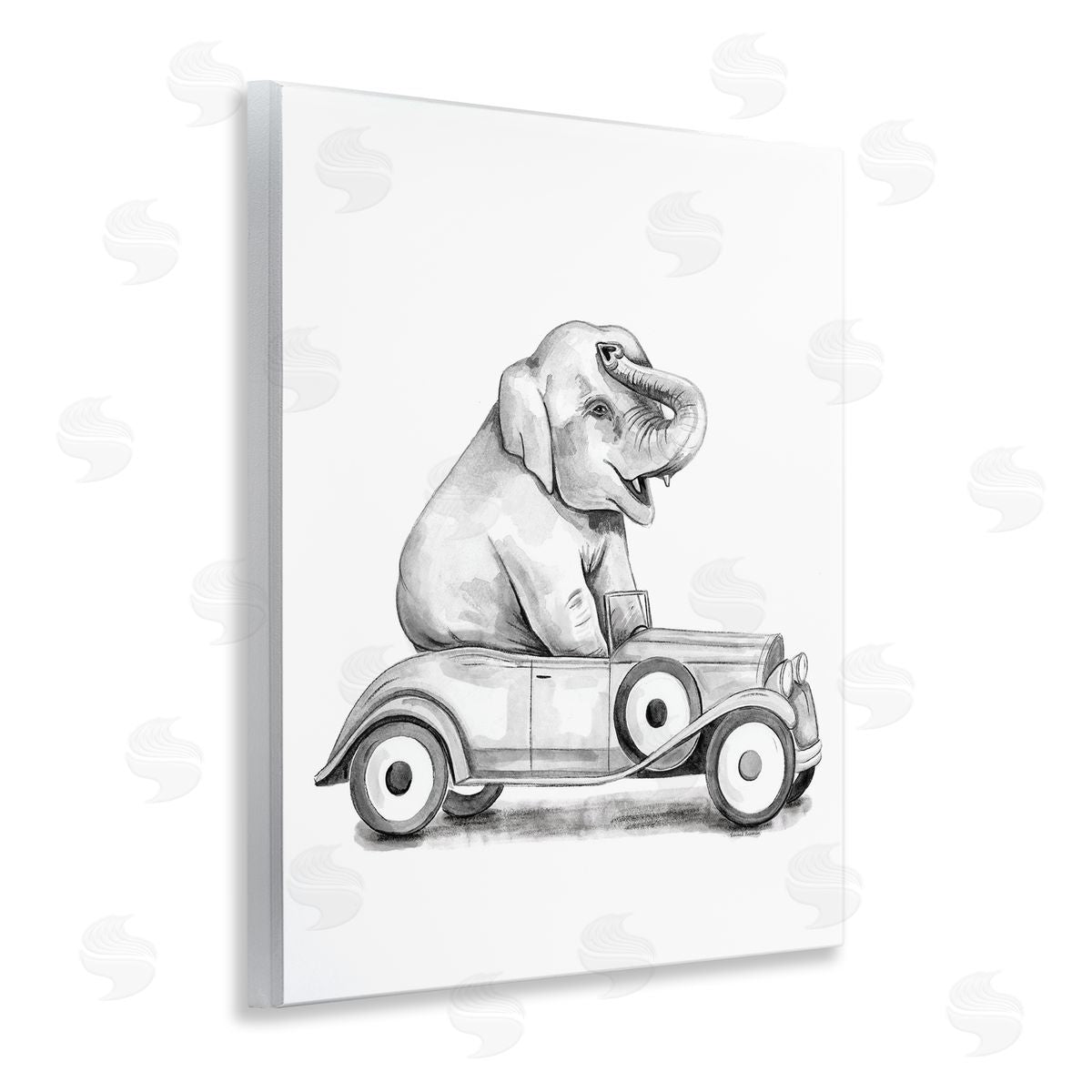 Rachel Nieman Elephant in Vintage Vehicle Canvas Wall Art Print
