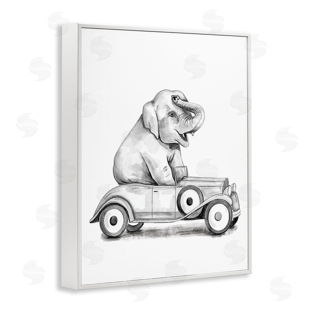 Rachel Nieman Elephant in Vintage Vehicle Canvas Wall Art Print