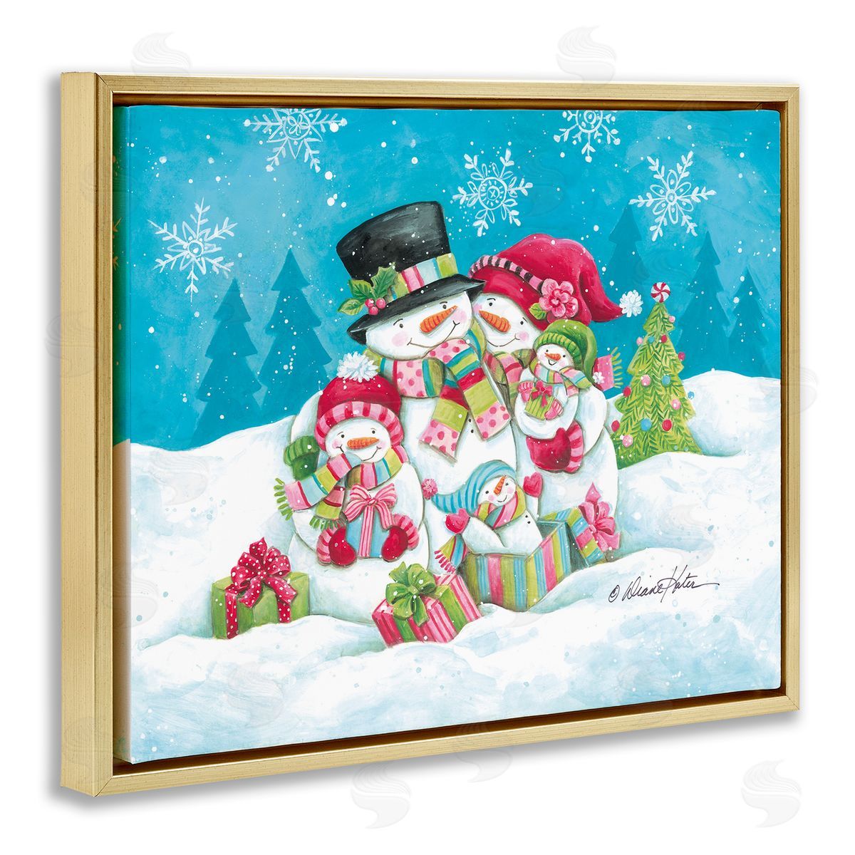 Diane Kater Festive Snowman Family Scene Canvas Wall Art Print