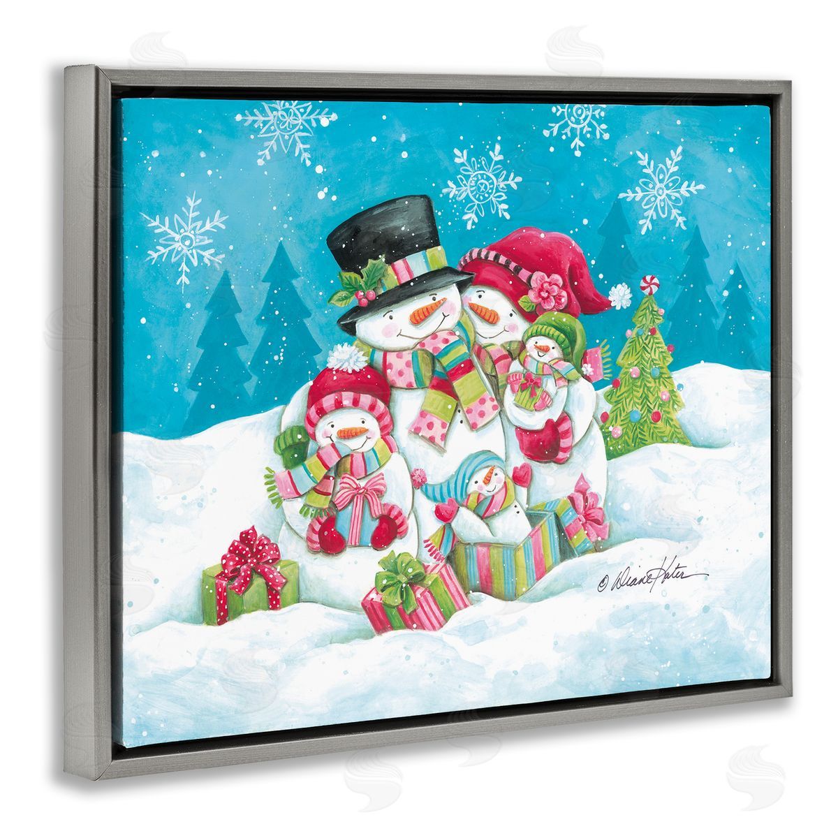 Diane Kater Festive Snowman Family Scene Canvas Wall Art Print